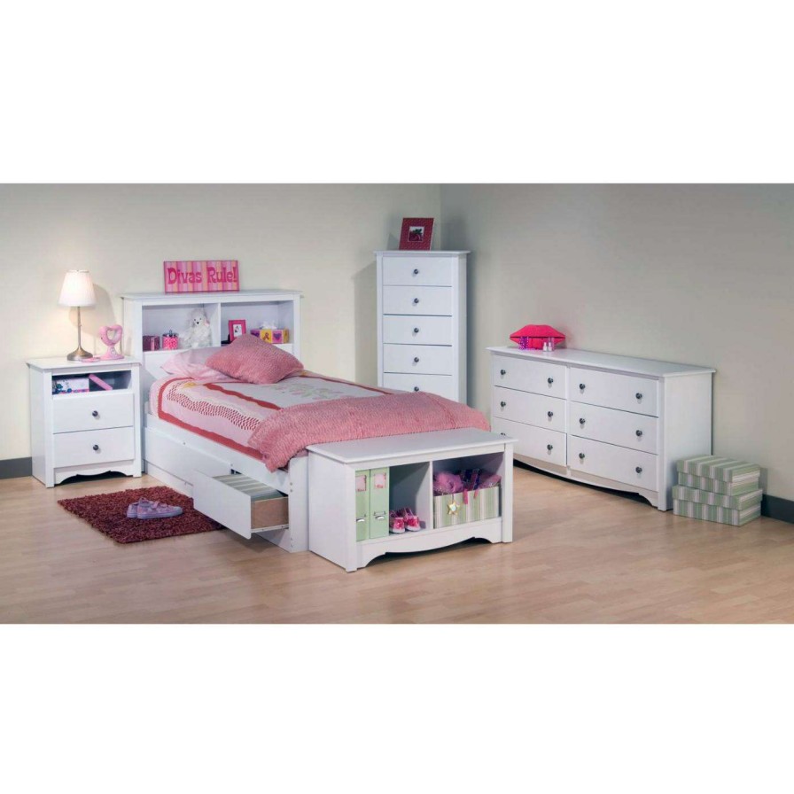 Indoor Benches * | Brand New Indoor Storage Benches Prepac White Monterey Twin Cubbie Bench