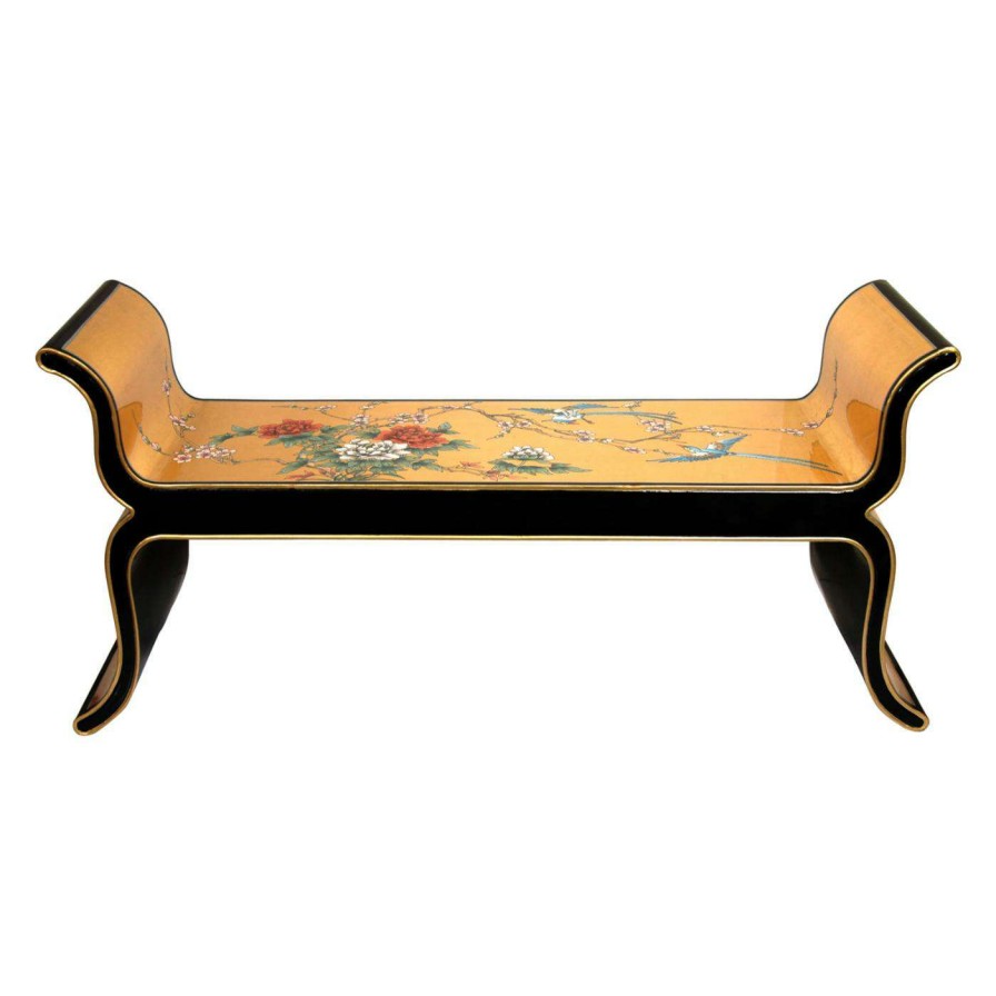 Indoor Benches * | Best Reviews Of Entryway Benches Oriental Furniture Gold Leaf Lacquer Bench