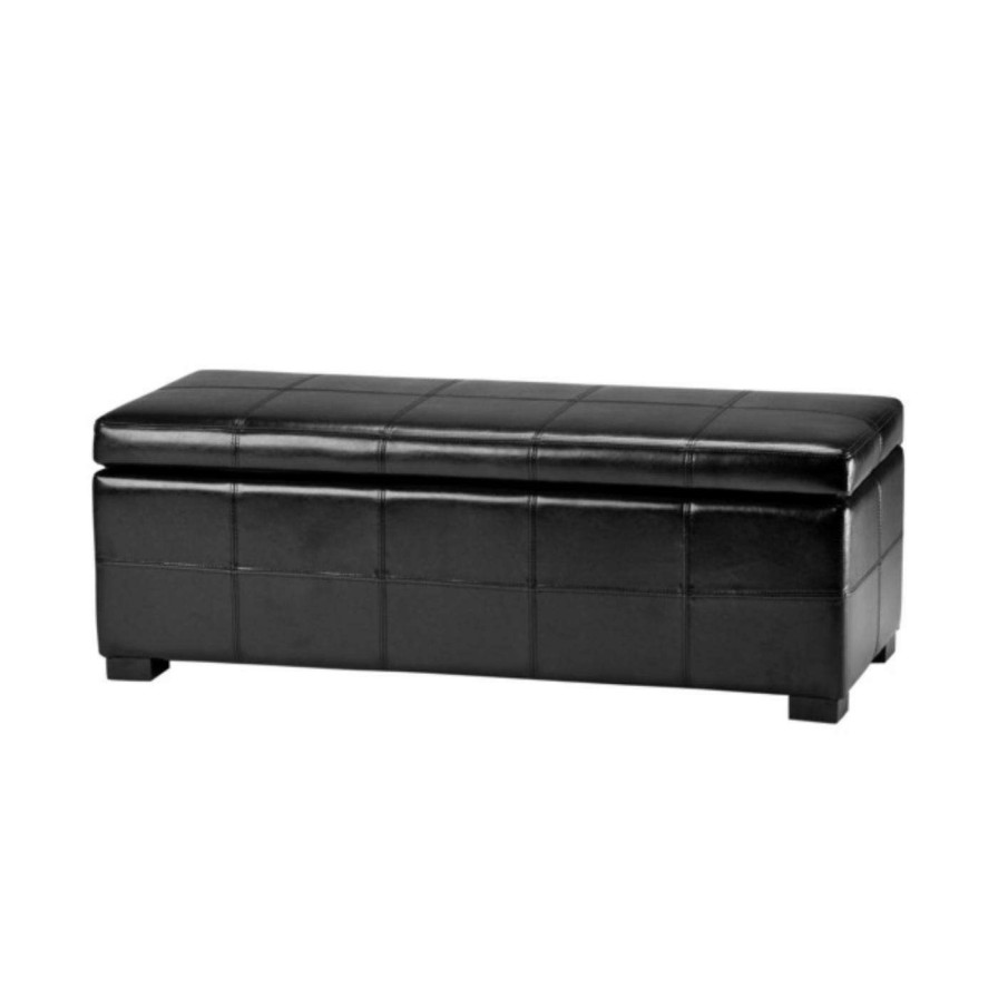 Indoor Benches * | Buy Indoor Storage Benches Safavieh Madison Storage Bench Black Leather