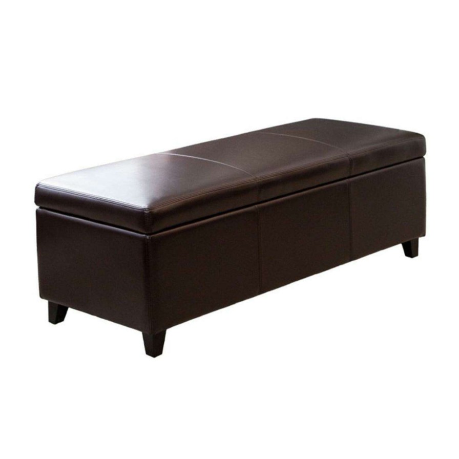 Indoor Benches * | Coupon Ottoman Benches Abbyson Leather Storage Ottoman Dark Brown