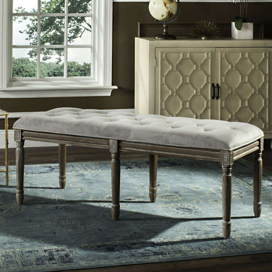 Indoor Benches * | Deals Bedroom Benches Safavieh Rocha French Brasserie Tufted Traditional Rustic Wood Bench