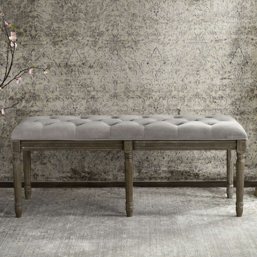 Indoor Benches * | Deals Bedroom Benches Safavieh Rocha French Brasserie Tufted Traditional Rustic Wood Bench