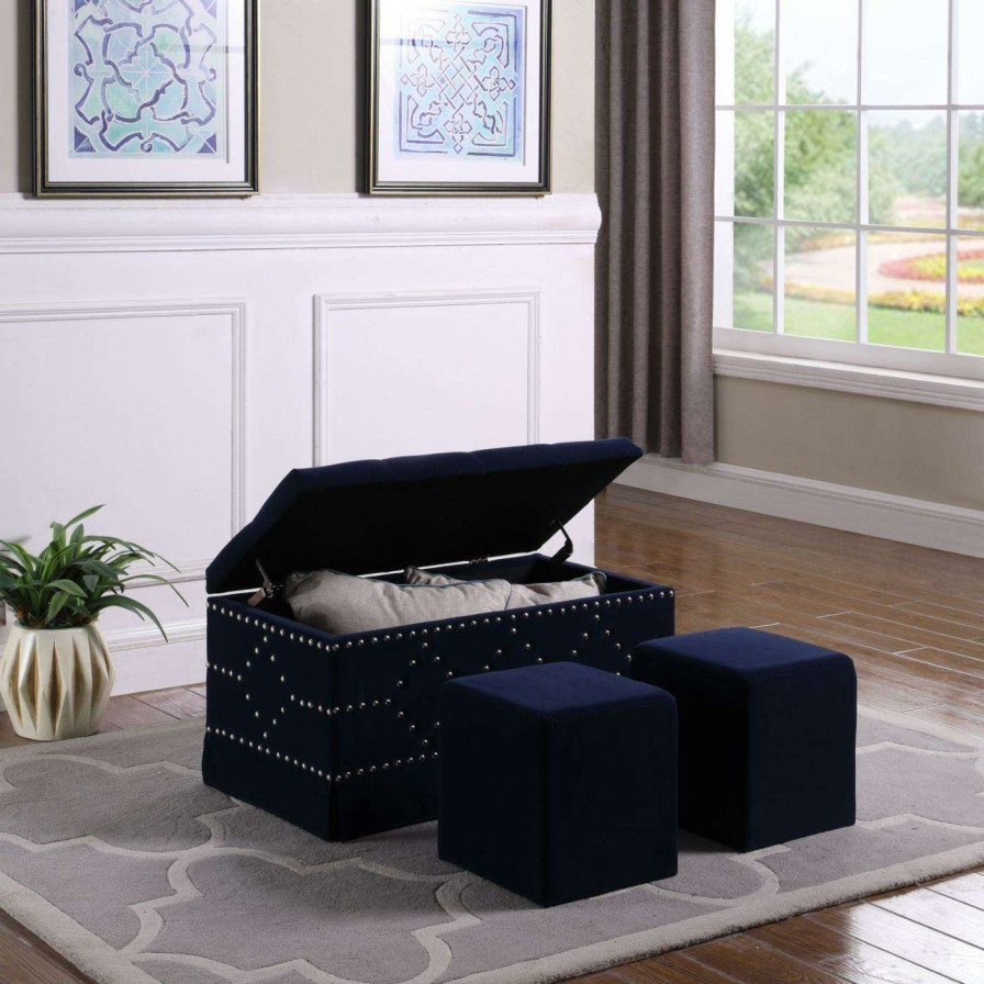 Indoor Benches * | Best Sale Bedroom Benches Ore International Velvet Chrome Tufted Storage Bench