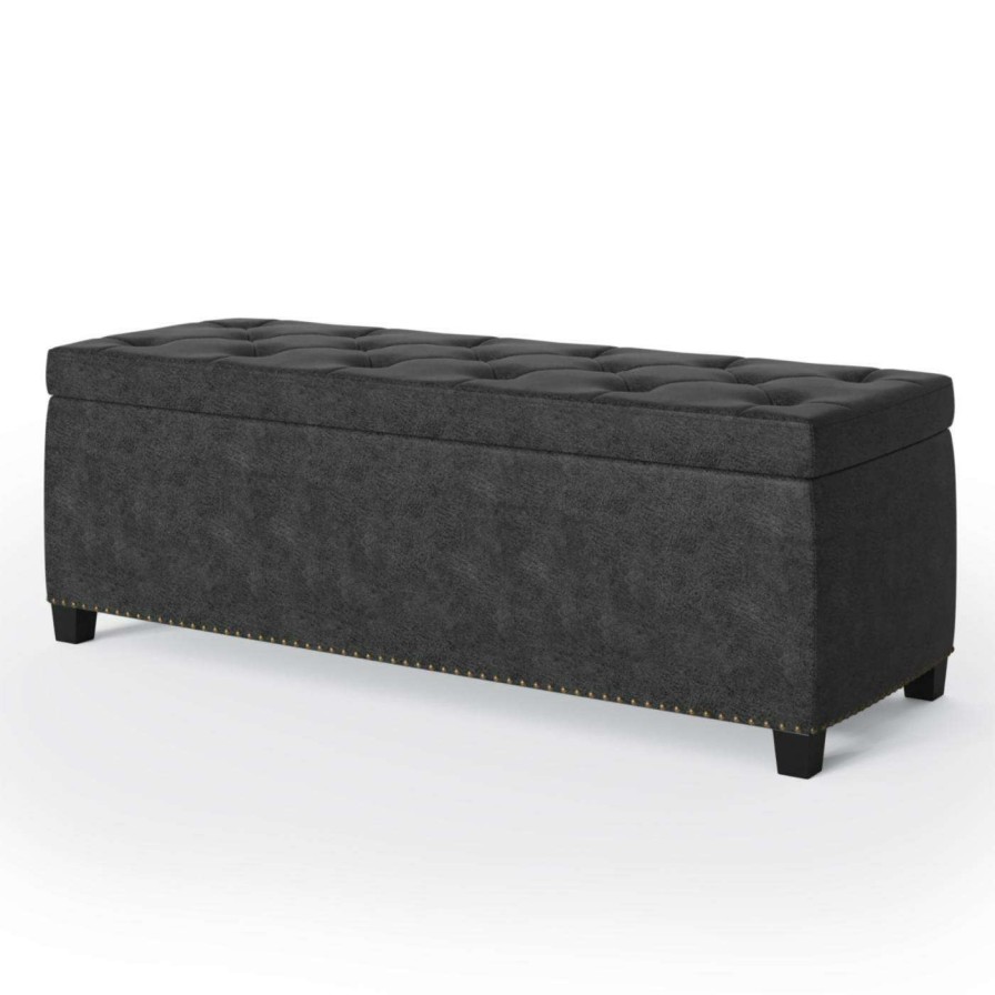 Indoor Benches * | Deals Bedroom Benches Brooklyn + Max Gilbert 48 In. Traditional Rectangle Faux Leather Storage Ottoman Bench