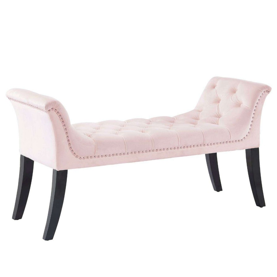 Indoor Benches * | Buy Entryway Benches !Nspire Velvet Tufted Studded Bench