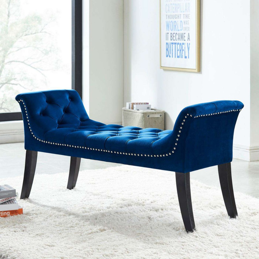 Indoor Benches * | Buy Entryway Benches !Nspire Velvet Tufted Studded Bench