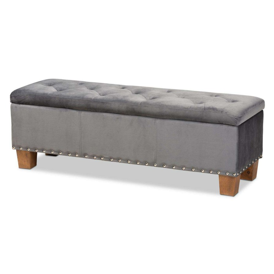 Indoor Benches * | Top 10 Ottoman Benches Baxton Studio Hannah Velvet Tufted Storage Ottoman Bench With Nailhead Trim