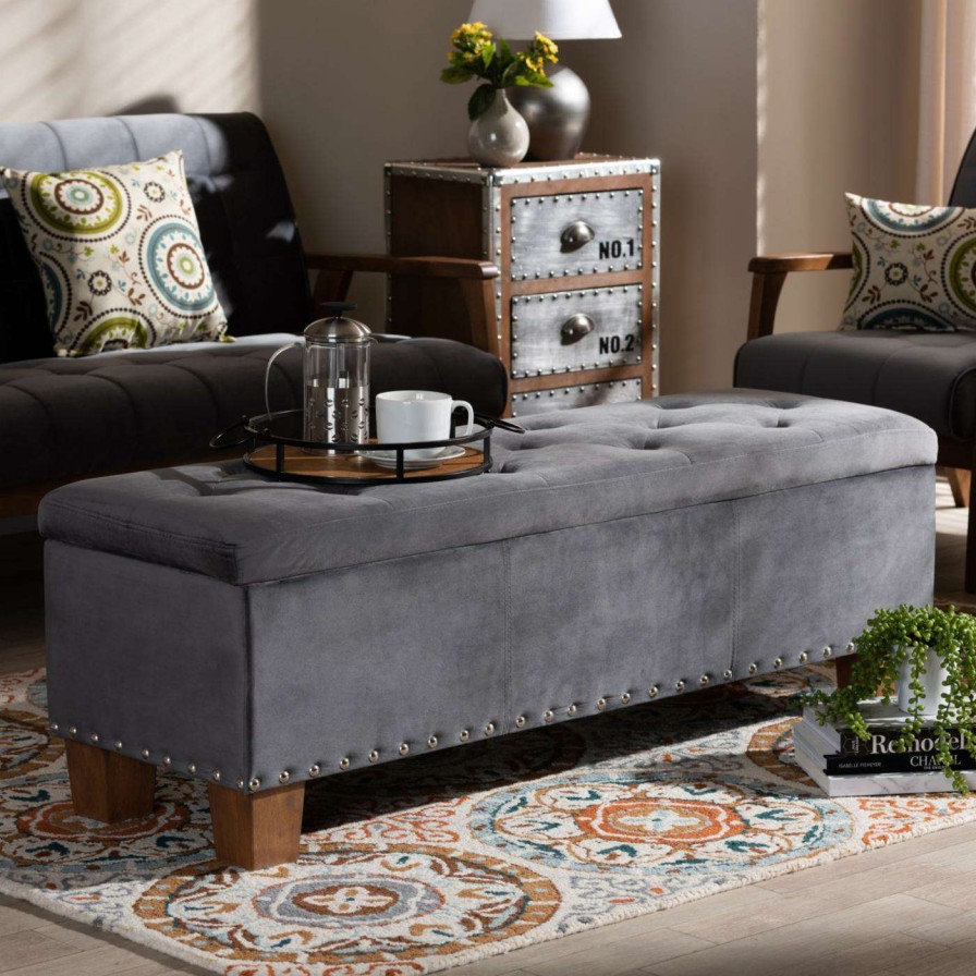 Indoor Benches * | Top 10 Ottoman Benches Baxton Studio Hannah Velvet Tufted Storage Ottoman Bench With Nailhead Trim