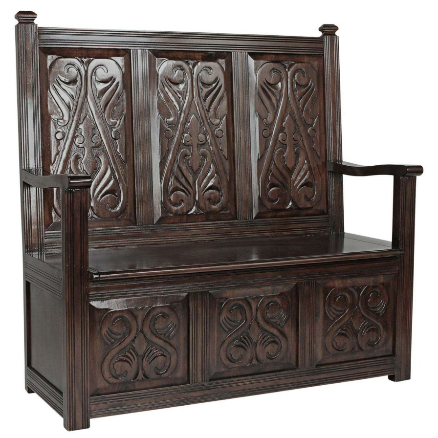 Indoor Benches * | Outlet Indoor Storage Benches Design Toscano Historic Mahogany Monks Bench