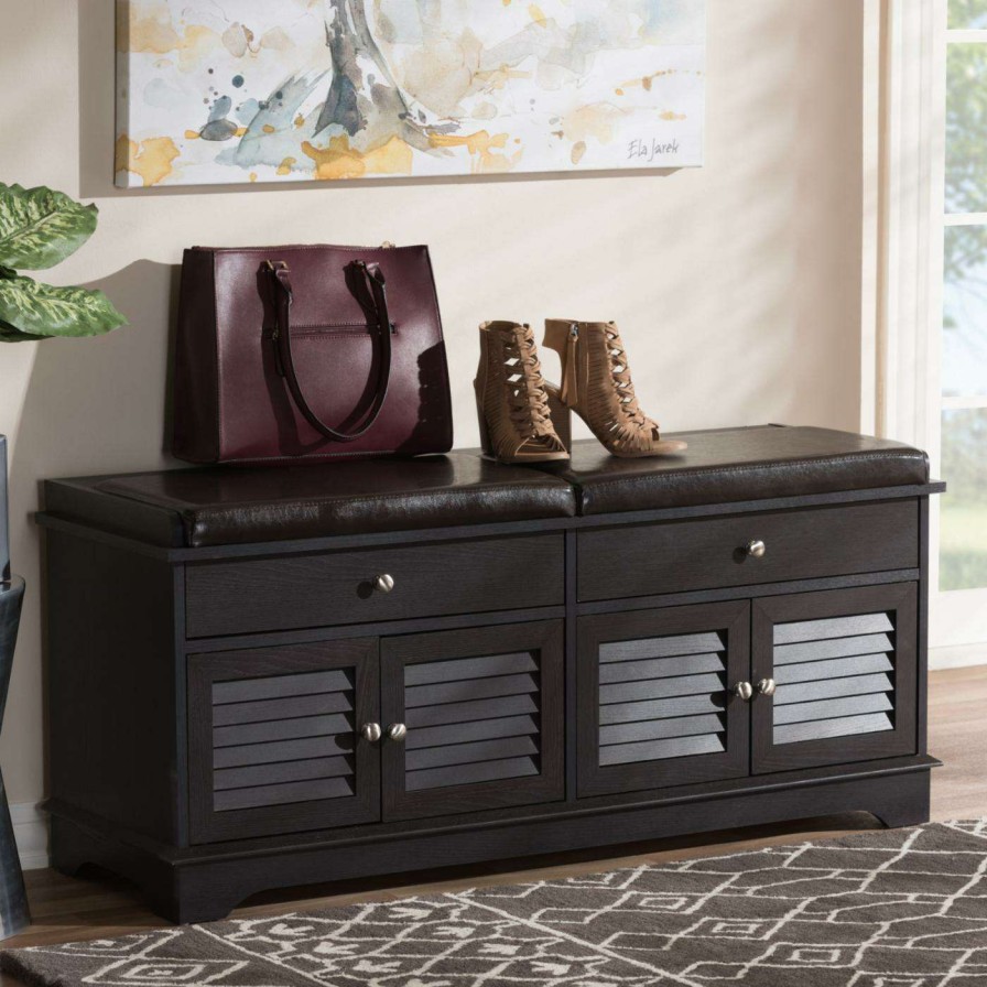 Indoor Benches * | Wholesale Entryway Benches Baxton Studio Leo 2-Drawer Shoe Storage Bench