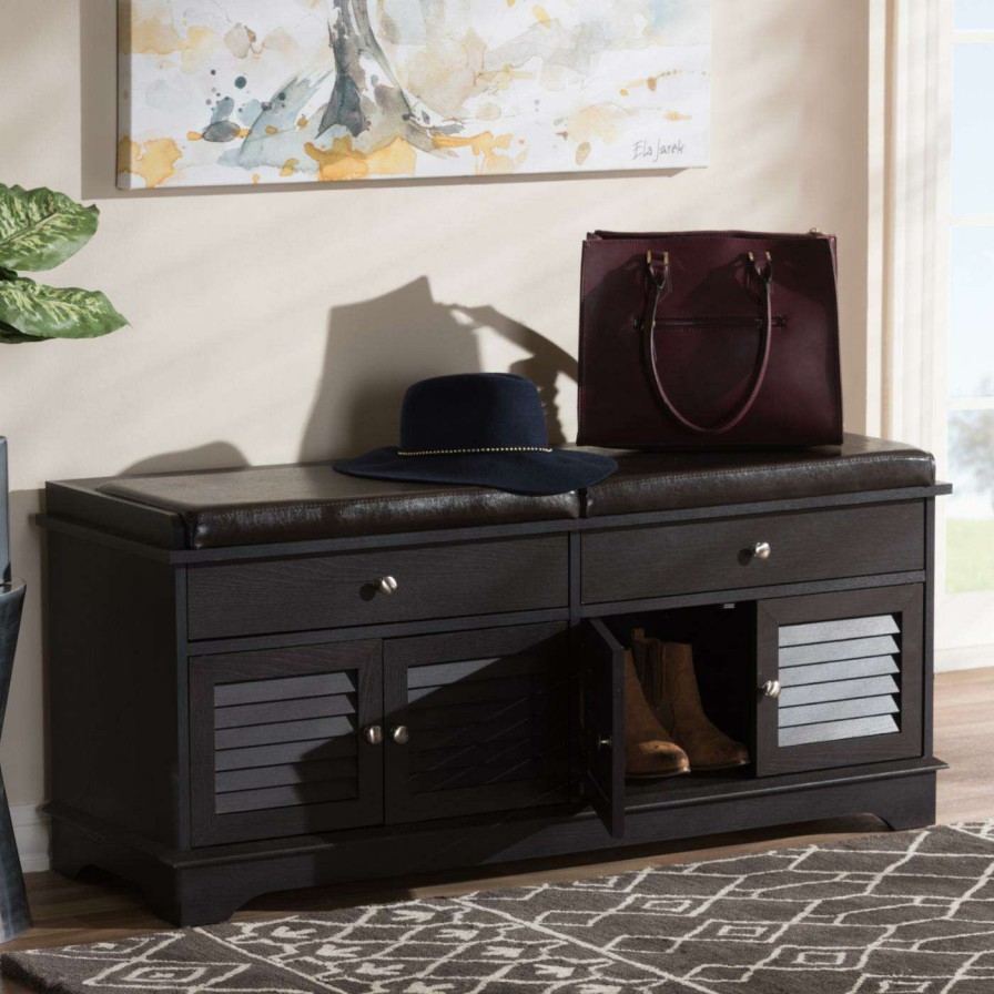 Indoor Benches * | Wholesale Entryway Benches Baxton Studio Leo 2-Drawer Shoe Storage Bench