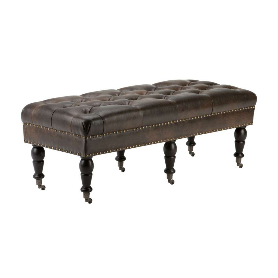 Indoor Benches * | Brand New Brooklyn & Max Ottoman Benches Brooklyn + Max Gable Tufted Faux Leather Ottoman Bench Distressed Brown