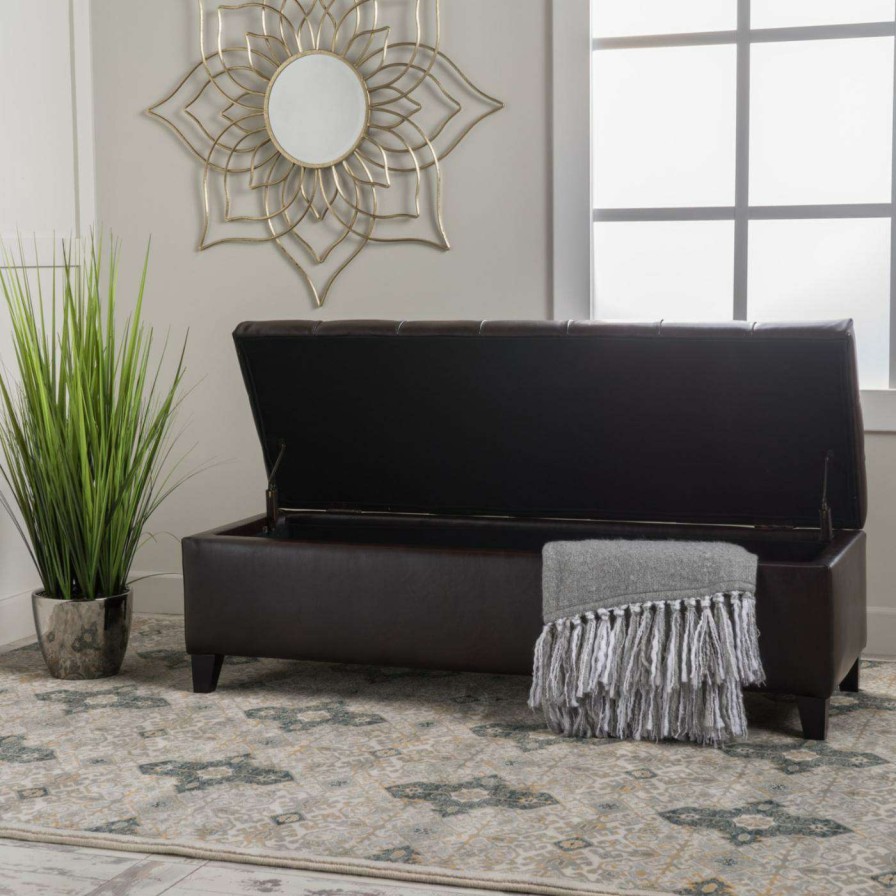 Indoor Benches * | Brand New Best Selling Home Ottoman Benches Oliver Leather Storage Indoor Bench