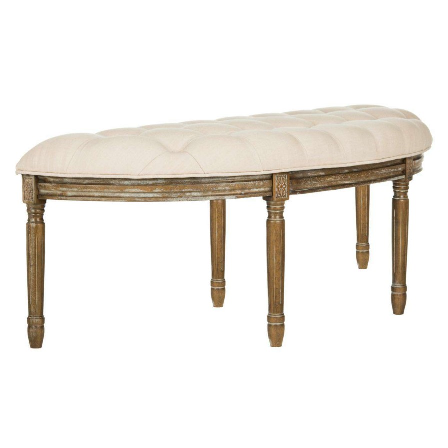 Indoor Benches * | New Bedroom Benches Safavieh Abilene Tufted Rustic Semi Circle Bench Beige