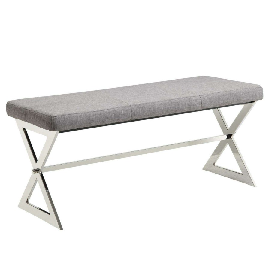 Indoor Benches * | Best Sale Entryway Benches Chelsea Lane 40 In. X-Base Gray Linen Bench