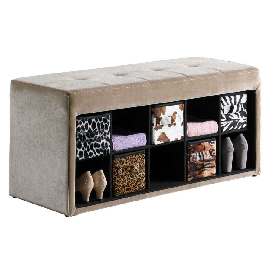 Indoor Benches * | Deals Indoor Storage Benches Ore International Cadi Velour Tufted Storage Bench