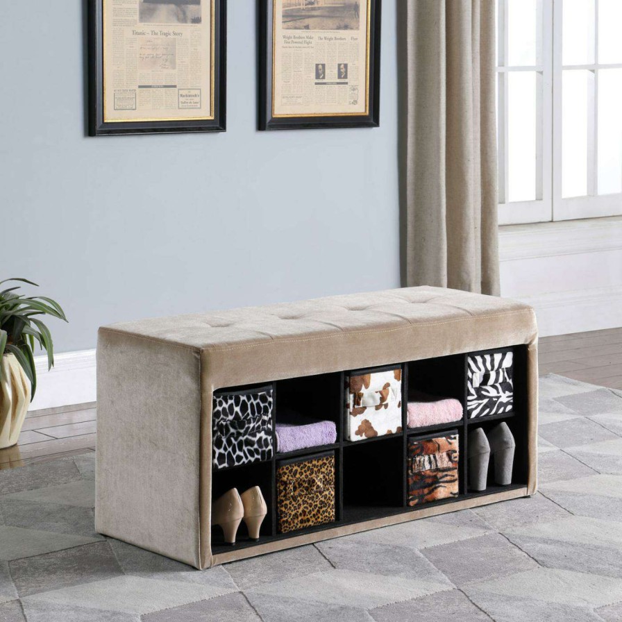 Indoor Benches * | Deals Indoor Storage Benches Ore International Cadi Velour Tufted Storage Bench