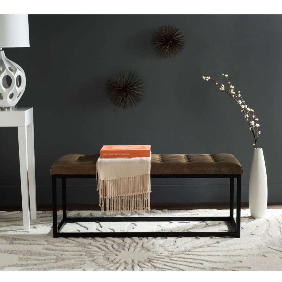 Indoor Benches * | New Bedroom Benches Safavieh Reynolds Backless Faux Leather Bedroom Bench