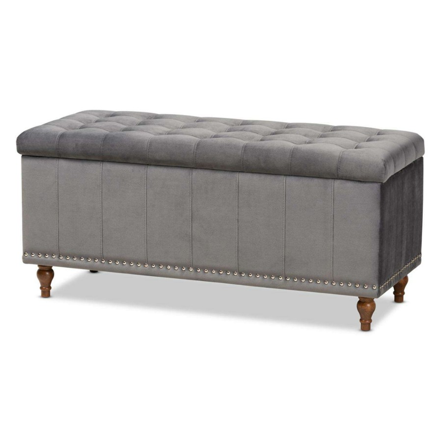 Indoor Benches * | Budget Ottoman Benches Baxton Studio Kaylee Velvet Tufted Storage Ottoman Bench With Nailhead Trim