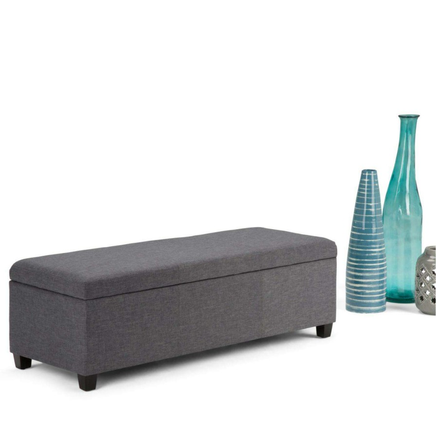 Indoor Benches * | Outlet Brooklyn & Max Indoor Storage Benches Brooklyn + Max Lincoln Linen Storage Bench Fawn Brown