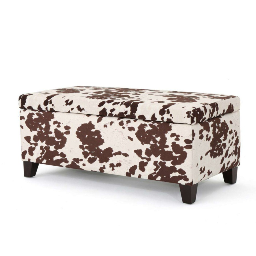 Indoor Benches * | Cheap Best Selling Home Ottoman Benches Brahma Velvet Cow Print Storage Ottoman Bench