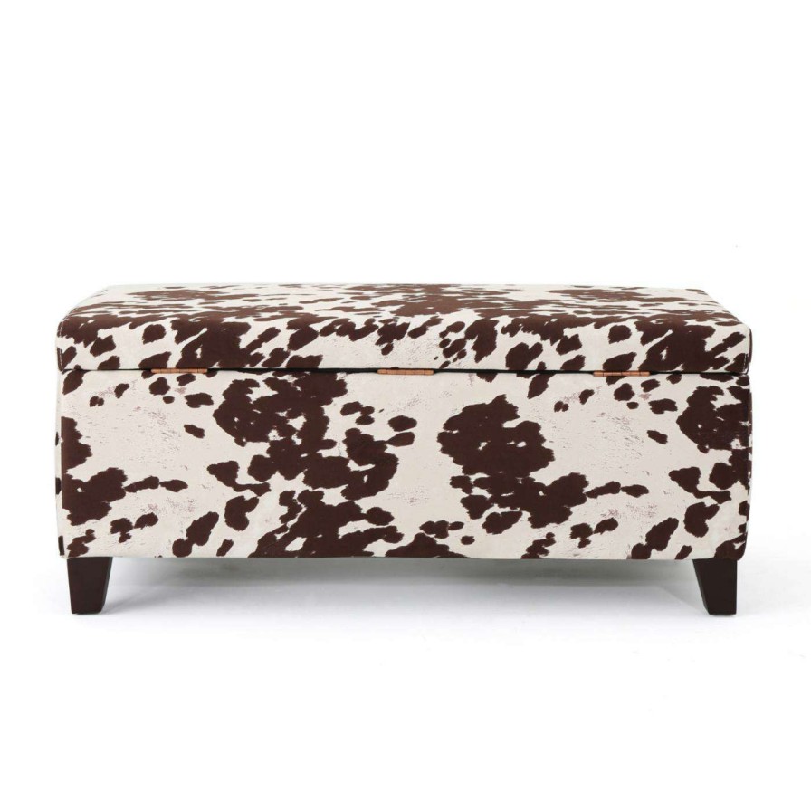 Indoor Benches * | Cheap Best Selling Home Ottoman Benches Brahma Velvet Cow Print Storage Ottoman Bench