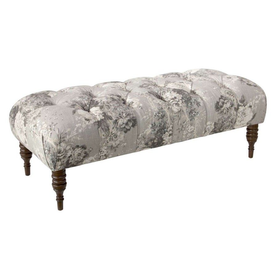 Indoor Benches * | Discount Bedroom Benches Skyline Furniture Tufted Bench Ballad Bouquet Platinum