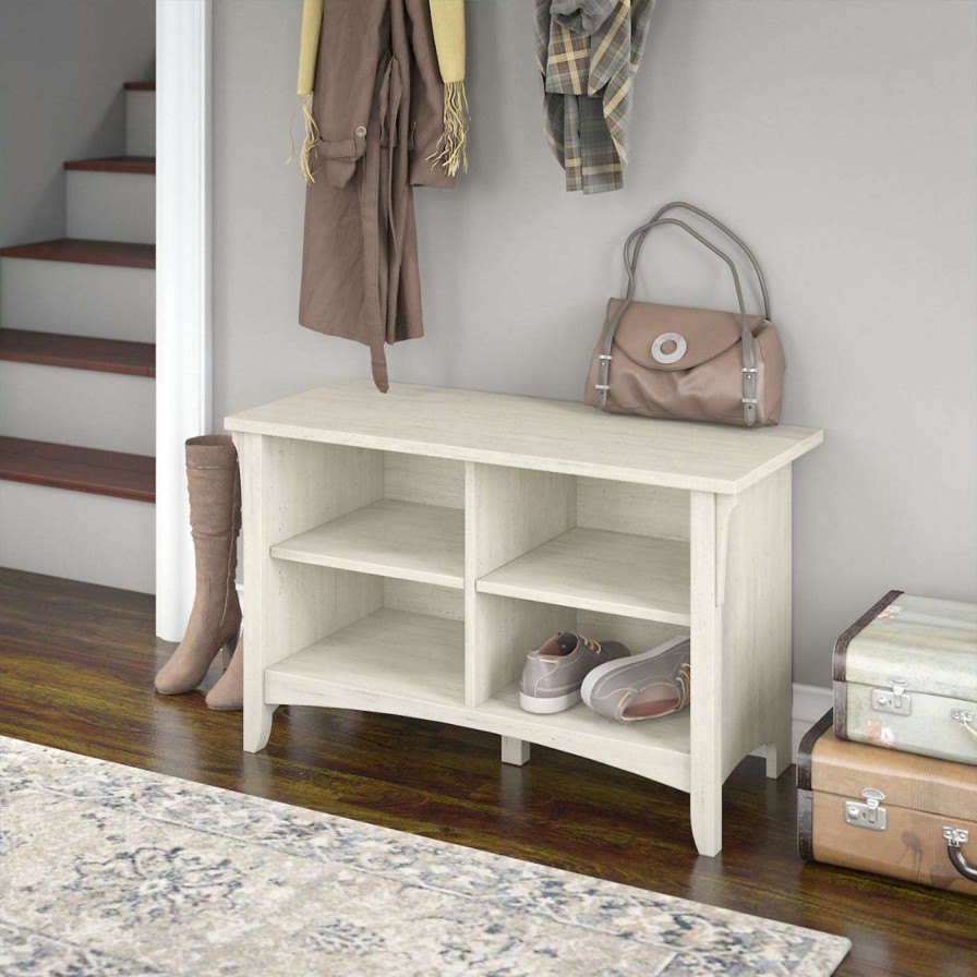 Indoor Benches * | Best Deal Indoor Storage Benches Bush Furniture Salinas Indoor Shoe Storage Bench Cape Cod Gray