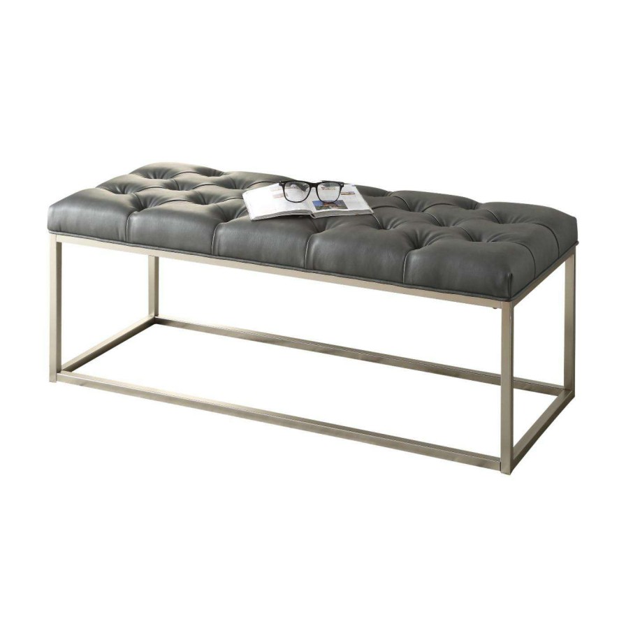 Indoor Benches * | Best Sale Bedroom Benches Hi-Line Gift Ltd. Button-Tufted Bonded Leather Bench