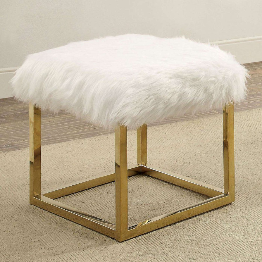 Indoor Benches * | Buy Ottoman Benches Furniture Of America Merta Contemporary Style Faux Fur Large Bench