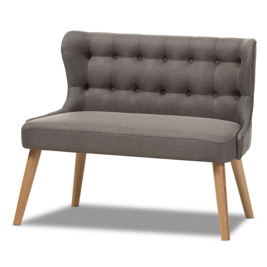 Indoor Benches * | New Settee Benches Baxton Studio Melody Mid-Century Modern Grey Fabric And Natural Wood 2 Seat Settee Bench