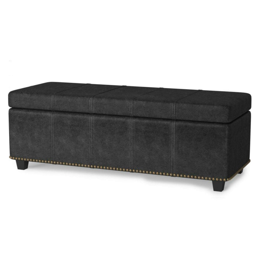 Indoor Benches * | Promo Bedroom Benches Brooklyn + Max Huntsville 48 In. Transitional Rectangle Faux Leather Storage Ottoman Bench