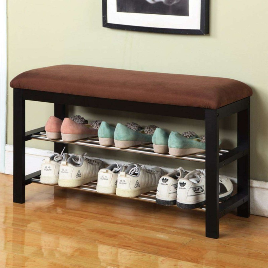 Indoor Benches * | Brand New Indoor Storage Benches Roundhill Furniture Wood Shoe Storage Entryway Bench