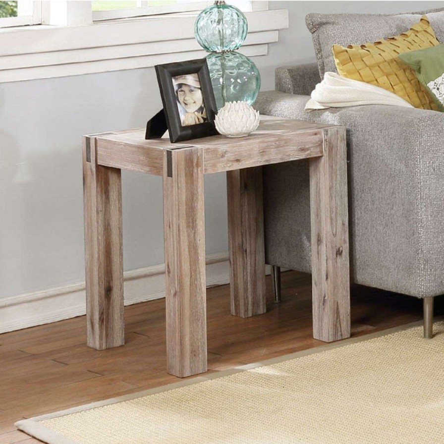 Indoor Benches * | Cheapest Entryway Benches Alaterre Furniture Woodstock Acacia Wood With Metal Inset 40 In. Bench, Brushed Driftwood