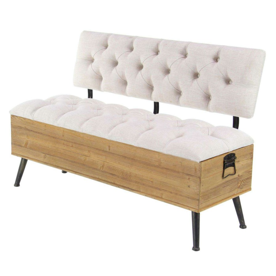 Indoor Benches * | Top 10 Settee Benches Decmode Fir Wood Tufted Storage Bench