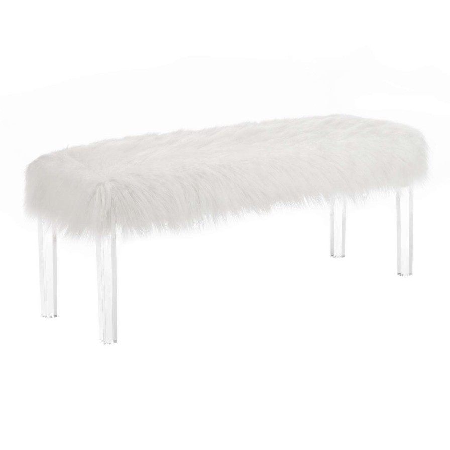 Indoor Benches * | Hot Sale Bedroom Benches Roundhill Furniture Valley Faux Fur Upholstered Indoor Bench