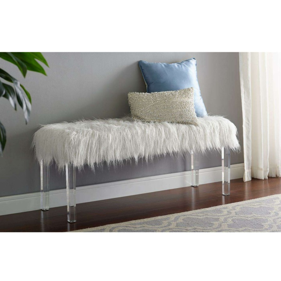 Indoor Benches * | Hot Sale Bedroom Benches Roundhill Furniture Valley Faux Fur Upholstered Indoor Bench