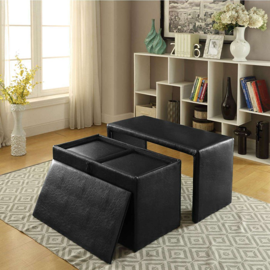 Indoor Benches * | Best Sale Ottoman Benches Furniture Of America Amersty Nesting 4 Piece Bench And Ottoman Espresso