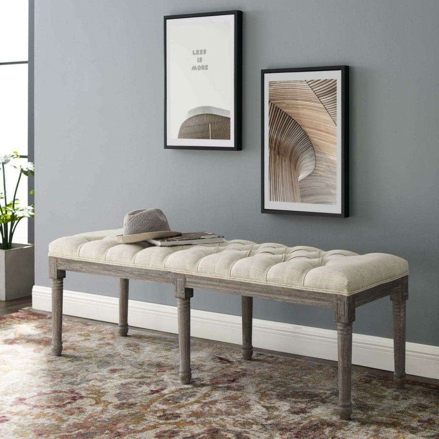 Indoor Benches * | Budget Bedroom Benches Modway Province French Vintage Upholstered Fabric Bench