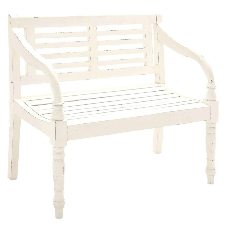 Indoor Benches * | Wholesale Entryway Benches Decmode 40 In. Antique White Mahogany Loveseat Bench