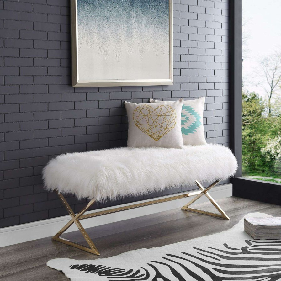 Indoor Benches * | Deals Bedroom Benches Inspired Home Nicole Faux Fur Backless Bedroom Bench