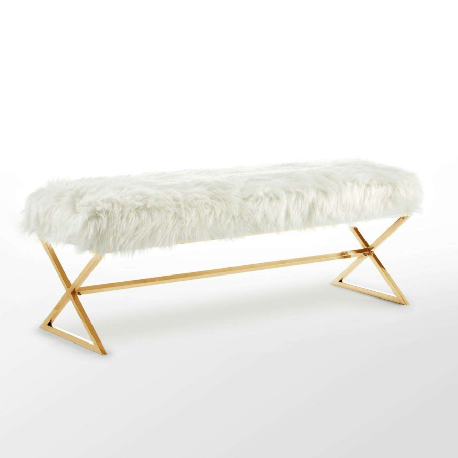 Indoor Benches * | Deals Bedroom Benches Inspired Home Nicole Faux Fur Backless Bedroom Bench