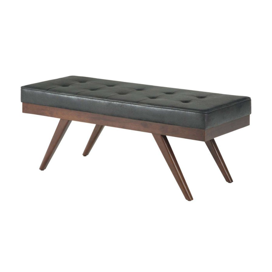 Indoor Benches * | New Brooklyn & Max Bedroom Benches Brooklyn + Max Larsen Tufted Faux Leather Ottoman Bench Distressed Umber Brown