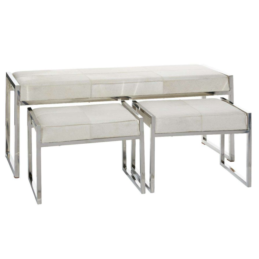 Indoor Benches * | Promo Bedroom Benches Decmode Leather Glam Nesting Bench Set Of 3