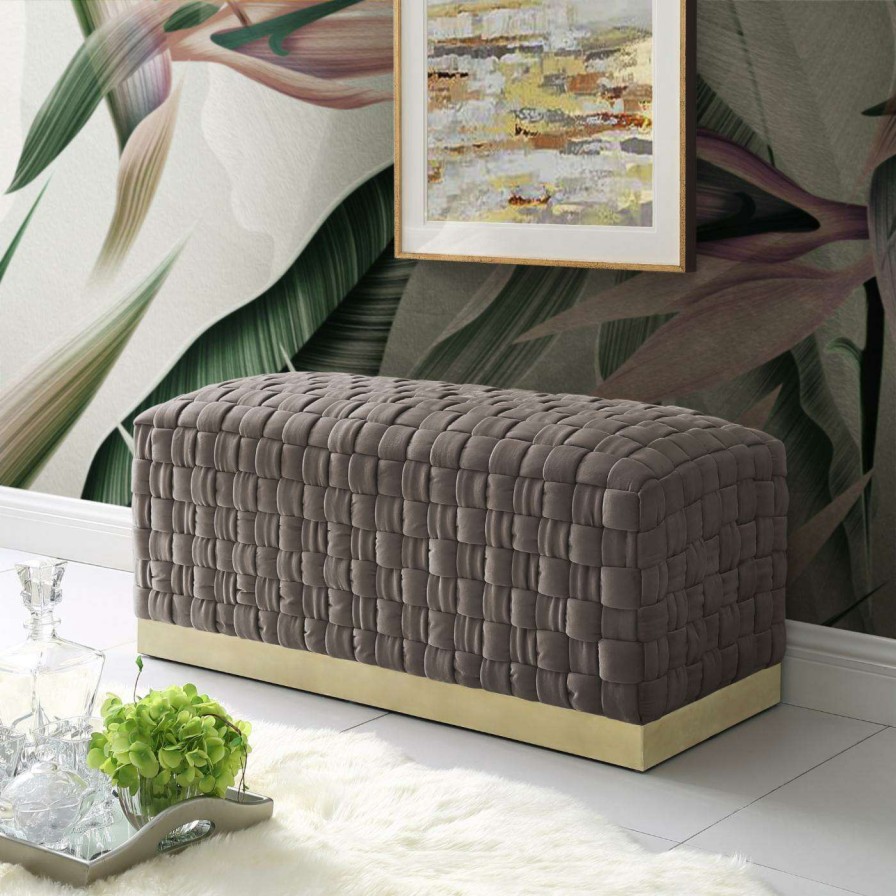 Indoor Benches * | Budget Ottoman Benches Nicole Miller Ivana Velvet Bench