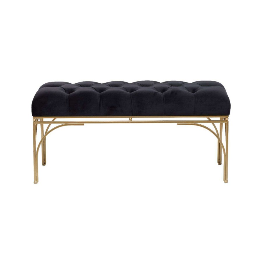 Indoor Benches * | New Settee Benches Decmode Metal Rectangle Glam Button Cushioned Velvet Seat Bench