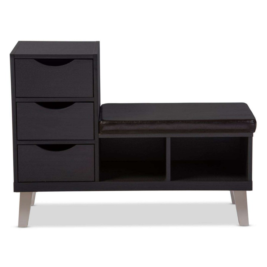 Indoor Benches * | Best Reviews Of Indoor Storage Benches Baxton Studio Arielle Seating Bench With Shoe Storage And Drawers