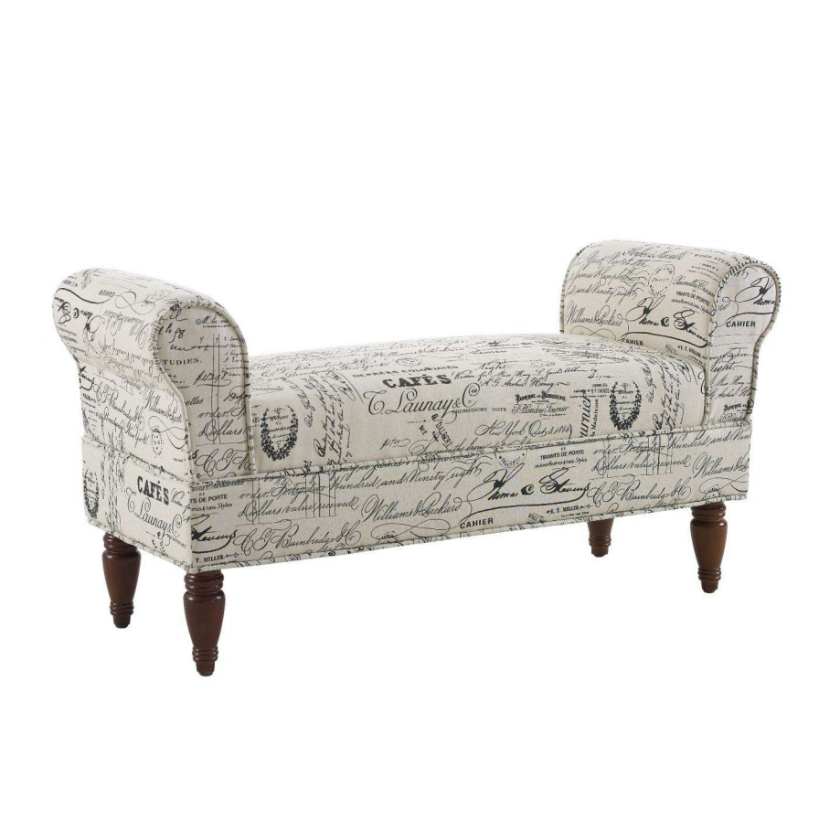 Indoor Benches * | Brand New Bedroom Benches Linon Lillian Printed Upholstered Bench