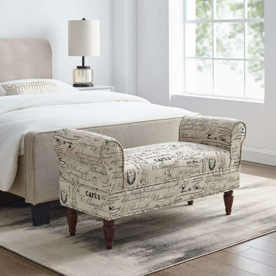 Indoor Benches * | Brand New Bedroom Benches Linon Lillian Printed Upholstered Bench