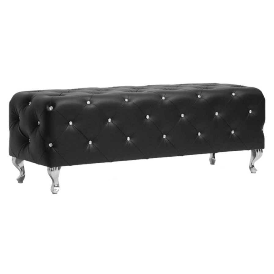 Indoor Benches * | Buy Bedroom Benches Baxton Studio Stella Crystal Tufted Leather Bedroom Bench